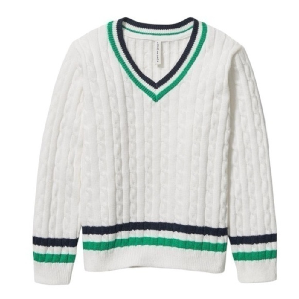 Janie and Jack White Navy Blue Green Stripe Cable Knit Sweater 6-9 months